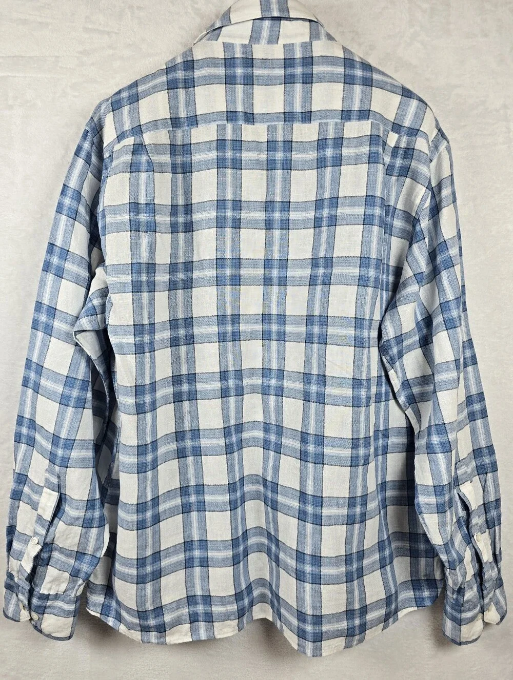 Peter Millar 100% Linen Blue Plaid Button Down Shirt Long Sleeve Sz. XL - Picture 8 of 15